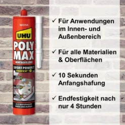 UHU® UHU Poly Max Montagekleber Sofort Power Weiß 425 G -Wenko Astra Geschaft 2849008 S02