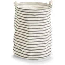 Zeller Present Wäschesammler Stripes Canvas Ø 38 Cm X 48 Cm Grau-Weiß