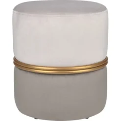 Sitzhocker Modern Antique Ø 36 Cm H: 40 Cm Hell- Und Dunkelgrau Mit Gold