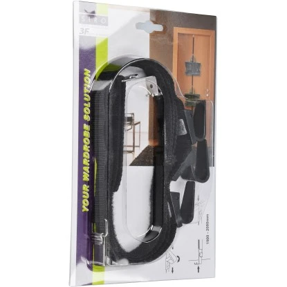 Siro Türgarderobe H206 Haken Textilband Schwarz Länge 2080 Mm Höhenverstellbar 2 Siro Türgarderobe H206 Haken Textilband Schwarz Länge 2080 Mm Höhenverstellbar – Bild 2