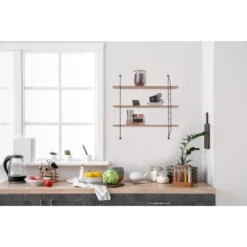 Mirrors & More Metall-Wandregal Ella Mit Holz 60 Cm X 62 Cm X 14,5 Cm -Wenko Astra Geschaft 4251820300504 11006800 06