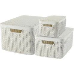 Best Freizeitmöbel Aufbewahrungsboxen Curver Style 3-er Set Creme S + M + L
