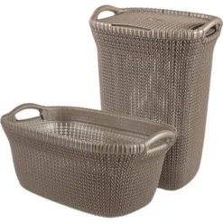 Best Freizeitmöbel Wäschekorb + Wäschebox Curver Knit 2-er Set Braun 40 L + 57 L