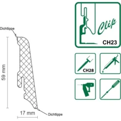 FN Neuhofer Sockelleiste K0210L Dichtl. PVC Athos Achat 17x59x2.400 Mm -Wenko Astra Geschaft 9010115181953 4910 2