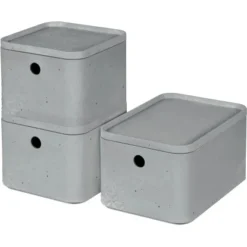 Curver 3er Set Beton Box Mit Deckel 2 X XS + 1 X S Helllgrau -Wenko Astra Geschaft 950639 3271 39