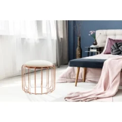 Kayoom Beistelltisch-Hocker Pouf Comfortable Beige-Rosé Ø 50 Cm X 45 Cm -Wenko Astra Geschaft 98353 4842 4056216840653 7