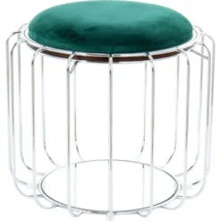 Kayoom Beistelltisch-Hocker Pouf Comfortable Dunkelgrün-Silber Ø 50 Cm X 45 Cm