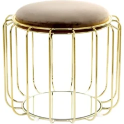 Kayoom Beistelltisch-Hocker Pouf Comfortable Graubraun-Gold Ø 50 Cm X 45 Cm