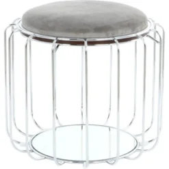 Kayoom Beistelltisch-Hocker Pouf Comfortable Grau-Silber Ø 50 Cm X 45 Cm
