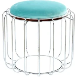 Kayoom Beistelltisch-Hocker Pouf Comfortable Mint-Silber Ø 50 Cm X 45 Cm