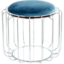 Kayoom Beistelltisch-Hocker Pouf Comfortable Petrol-Silber Ø 50 Cm X 45 Cm