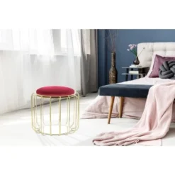 Kayoom Beistelltisch-Hocker Pouf Comfortable Rot-Gold Ø 50 Cm X 45 Cm -Wenko Astra Geschaft 98605 4842 4056216840646 7
