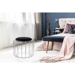 Kayoom Beistelltisch-Hocker Pouf Comfortable Schwarz-Silber Ø 50 Cm X 45 Cm -Wenko Astra Geschaft 98608 4842 4056216840752 7