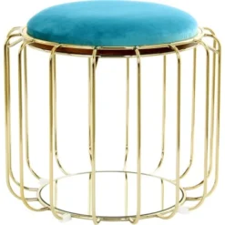 Kayoom Beistelltisch-Hocker Pouf Comfortable Türkis-Gold Ø 50 Cm X 45 Cm